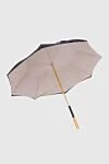 Black polyester umbrella for women Pasotti - golden handle with a textured ornament, beads sewn onto the fabric of the umbrella, white fabric lining. mechanical clasp. 100% polyester. Country of manufacture: Italy. Care: specialized cleaning - photo 2