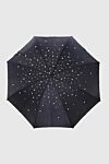 Black polyester umbrella for women Pasotti - golden handle with a textured ornament, beads sewn onto the fabric of the umbrella, white fabric lining. mechanical clasp. 100% polyester. Country of manufacture: Italy. Care: specialized cleaning - photo 4