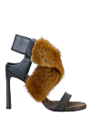 Brunello Cucinelli Women's black leather sandals with brown fur - fur. genuine leather, mink fur. buckle. Heel: 10 cm. Country of manufacture: Italy. Care: specialized cleaning - photo 1