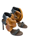 Brunello Cucinelli Women's black leather sandals with brown fur - fur. genuine leather, mink fur. buckle. Heel: 10 cm. Country of manufacture: Italy. Care: specialized cleaning - photo 3