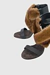 Brunello Cucinelli Women's black leather sandals with brown fur - fur. genuine leather, mink fur. buckle. Heel: 10 cm. Country of manufacture: Italy. Care: specialized cleaning - photo 5