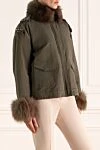 Max&Moi Green women's cotton and natural fur parka - fur hood, slits in the side seams, fur on the cuffs. 100% cotton, natural fur. Closure: zipper. two side pockets. Country of manufacture: Italy. Care: specialized cleaning - photo 3