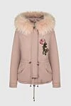 Alessandra Chamonix Parka made of cotton and natural fur pink for women - embroidery flower. fur hood. 100% cotton, natural fur. Closure: zipper. two side pockets with flaps. Insulation: 90% down, 10% feather. Country of manufacture: Italy. Care: specialized cleaning - photo 1