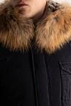 Alessandra Chamonix Men's blue cotton down jacket with a fur hood - Fur hood. cotton, natural fur. Closure: Zipper, buttons. Two side pockets, two inside pockets, one chest pocket. Country of manufacture: Italy. Care: specialized cleaning - photo 5