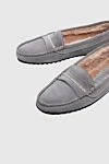 Peserico Loafers women's with textured sole dark gray - contrasting sole, stitching. leather, elastane. Interior decoration: fur. Country of manufacture: Italy. Care: specialized cleaning - photo 5