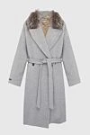 Peserico Women's gray coat - fur on the collar. 80% wool, 20% polyamide, real fur. belt. two side pockets. Country of manufacture: Italy. Care: specialized cleaning - photo 1