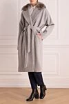 Gray coat for women Peserico - fur on the collar. 80% wool, 20% polyamide, real fur. belt. two side pockets. Country of manufacture: Italy. Care: specialized cleaning - photo 2