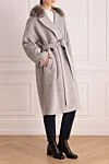 Peserico Women's gray coat - fur on the collar. 80% wool, 20% polyamide, real fur. belt. two side pockets. Country of manufacture: Italy. Care: specialized cleaning - photo 3