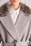 Peserico Women's gray coat - fur on the collar. 80% wool, 20% polyamide, real fur. belt. two side pockets. Country of manufacture: Italy. Care: specialized cleaning - photo 5