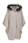 Peserico Poncho for women beige - fur on the hood. 80% wool, 20% polyamide, real fur. belt. two side pockets. Country of manufacture: Italy. Care: specialized cleaning - photo 1