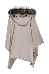 Peserico Poncho for women beige - fur on the hood. 80% wool, 20% polyamide, real fur. belt. two side pockets. Country of manufacture: Italy. Care: specialized cleaning - photo 7