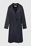 Peserico Blue wool and polyamide coat for women - 77% wool, 23% polyamide, natural fur. belt. two side pockets. Country of manufacture: Italy. Care: specialized cleaning - photo 1