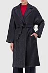 Peserico Blue wool and polyamide coat for women - 77% wool, 23% polyamide, natural fur. belt. two side pockets. Country of manufacture: Italy. Care: specialized cleaning - photo 3