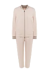 Peserico Walking suit made of cotton and elastane pink for women - contrasting cuffs. 92% cotton, 8% elastane. Closure: drawstring, zipper. two side pockets, two trouser pockets. Country of manufacture: Italy. Care: specialized cleaning - photo 1