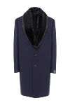Tombolini Пальто з вовни, нейлону та кашеміру синє чоловіче - Контрастний хутряний комір. 80% вовна, 15% нейлон, 5% кашемір. Гудзики. Три бічні кишені, дві внутрішні кишені. 100% шовк. Країна виробник: Італія. Догляд: спеціалізоване чищення - фото 1