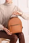 Brown leather backpack for women Aspinal of London - logo. zipper. genuine leather. Country of manufacture: Italy. Care: specialized cleaning - photo 2