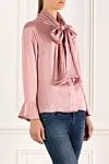 Edward Achour Paris Women's silk blouse with a scarf pink - scarf. silk. Country of manufacture: Italy. Care: specialized cleaning - photo 3