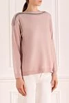 Panicale Pink jumper for women - contrasting stripes on the shoulders. 70% wool, 20% silk, 10% cashmere. Country of manufacture: Italy. Care: specialized cleaning - photo 3