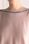 Panicale Pink jumper for women - contrasting stripes on the shoulders. 70% wool, 20% silk, 10% cashmere. Country of manufacture: Italy. Care: specialized cleaning - photo 5