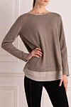 Panicale Brown jumper for women - contrasting neck and lining. 70% wool, 20% silk, 10% cashmere. Country of manufacture: Italy. Care: specialized cleaning - photo 3