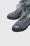 Panicale Women's gray leather boots with fur and laces - fur edge. leather. Sole height: 2 centimeters. lacing. Country of manufacture: Italy. Care: specialized cleaning - photo 5