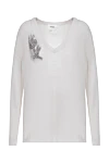 NotShy White cashmere jumper for women - V-neck, beaded embroidery. 100% cashmere. Country of manufacture: Italy. Care: specialized cleaning - photo 1