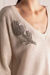 NotShy White cashmere jumper for women - V-neck, beaded embroidery. 100% cashmere. Country of manufacture: Italy. Care: specialized cleaning - photo 5