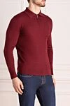 Cesare di Napoli Long sleeve polo made of wool, silk and cashmere burgundy for men - Embossed pattern. Long sleeve. 60% wool, 30% silk, 10% cashmere. Closure: Zipper. Country of manufacture: Italy. Care: specialized cleaning - photo 3