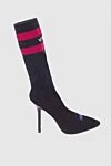 Vetements Women's black leather sock boots on high heels - logo, contrasting stripes. leather. Heel height: 12 centimeters. elastic inserts. Country of manufacture: Italy. Care: specialized cleaning - photo 1