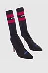 Vetements Women's black leather sock boots on high heels - logo, contrasting stripes. leather. Heel height: 12 centimeters. elastic inserts. Country of manufacture: Italy. Care: specialized cleaning - photo 3