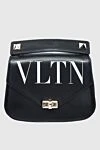 Valentino Women's black leather bag with white logo and flap with clasp - Decoration: chain, logo print. genuine leather. zipper, button. Country of manufacture: Italy. Care: specialized cleaning - photo 1