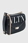 Women's black leather bag with white logo and flap with clasp Valentino - Decoration: chain, logo print. genuine leather. zipper, button. Country of manufacture: Italy. Care: specialized cleaning - photo 4