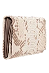 Cesare di Napoli Women's beige leather wallet with crocodile skin embossed - textured leather. 100% natural python skin. Fastener: button. Country of manufacture: Italy. Care: specialized cleaning - photo 3