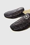 Tardini Crocodile leather slippers black for men - logo, textured leather. leather interior. 100% crocodile skin. polyurethane. Country of manufacture: Italy. Care: specialized cleaning - photo 5