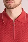 Cesare di Napoli Silk polo red for men - Embossed pattern. 100% silk. Closure: Zipper. Country of manufacture: Italy. Care: specialized cleaning - photo 5