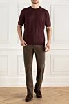 Cotton short sleeve jumper burgundy for men Cesare di Napoli - Textured pattern. Short sleeve. 100% cotton. Country of manufacture: Italy. Care: specialized cleaning - photo 2