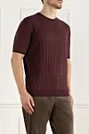 Cesare di Napoli Cotton short sleeve jumper burgundy for men - Textured pattern. Short sleeve. 100% cotton. Country of manufacture: Italy. Care: specialized cleaning - photo 3