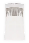 Brunello Cucinelli Women's top white with gray fringe - sleeveless, fringe. silk, elastane. button. Country of manufacture: Italy. Care: specialized cleaning - photo 1