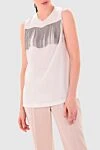 Brunello Cucinelli Women's top white with gray fringe - sleeveless, fringe. silk, elastane. button. Country of manufacture: Italy. Care: specialized cleaning - photo 3