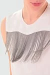 Brunello Cucinelli Women's top white with gray fringe - sleeveless, fringe. silk, elastane. button. Country of manufacture: Italy. Care: specialized cleaning - photo 5