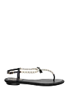 Rene Caovilla Black leather sandals for women - bow, pearls, black rhinestones. leather. buckle. Heel height: 2 cm. Country of manufacture: Italy. Care: specialized cleaning - photo 1