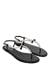 Rene Caovilla Black leather sandals for women - bow, pearls, black rhinestones. leather. buckle. Heel height: 2 cm. Country of manufacture: Italy. Care: specialized cleaning - photo 3