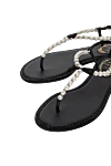 Rene Caovilla Black leather sandals for women - bow, pearls, black rhinestones. leather. buckle. Heel height: 2 cm. Country of manufacture: Italy. Care: specialized cleaning - photo 5