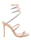 Rene Caovilla Pink leather sandals for women - thin straps, rhinestones. genuine leather. Heel: 12 centimeters. Country of manufacture: Italy. Care: specialized cleaning - photo 1