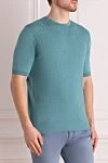 Cesare di Napoli Short sleeve jumper in silk green for men - Embossed pattern. Short sleeve. 100% silk. Country of manufacture: Italy. Care: specialized cleaning - photo 3