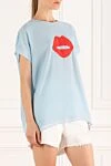 Edward Achour Paris Women's blouse with a lips pattern blue - lips pattern, short sleeve. 100% polyester. Country of manufacture: Italy. Care: specialized cleaning - photo 3