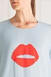 Edward Achour Paris Women's blouse with a lips pattern blue - lips pattern, short sleeve. 100% polyester. Country of manufacture: Italy. Care: specialized cleaning - photo 5