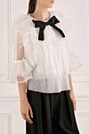 Edward Achour Paris Women's blouse with ruffles and a black bow white - frills, bow. 100% polyester. Country of manufacture: Italy. Care: specialized cleaning - photo 3