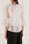 Women's blouse with ruffles and a black bow white Edward Achour Paris - frills, bow. 100% polyester. Country of manufacture: Italy. Care: specialized cleaning - photo 4