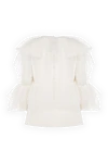 Women's blouse with ruffles and a black bow white Edward Achour Paris - frills, bow. 100% polyester. Country of manufacture: Italy. Care: specialized cleaning - photo 6